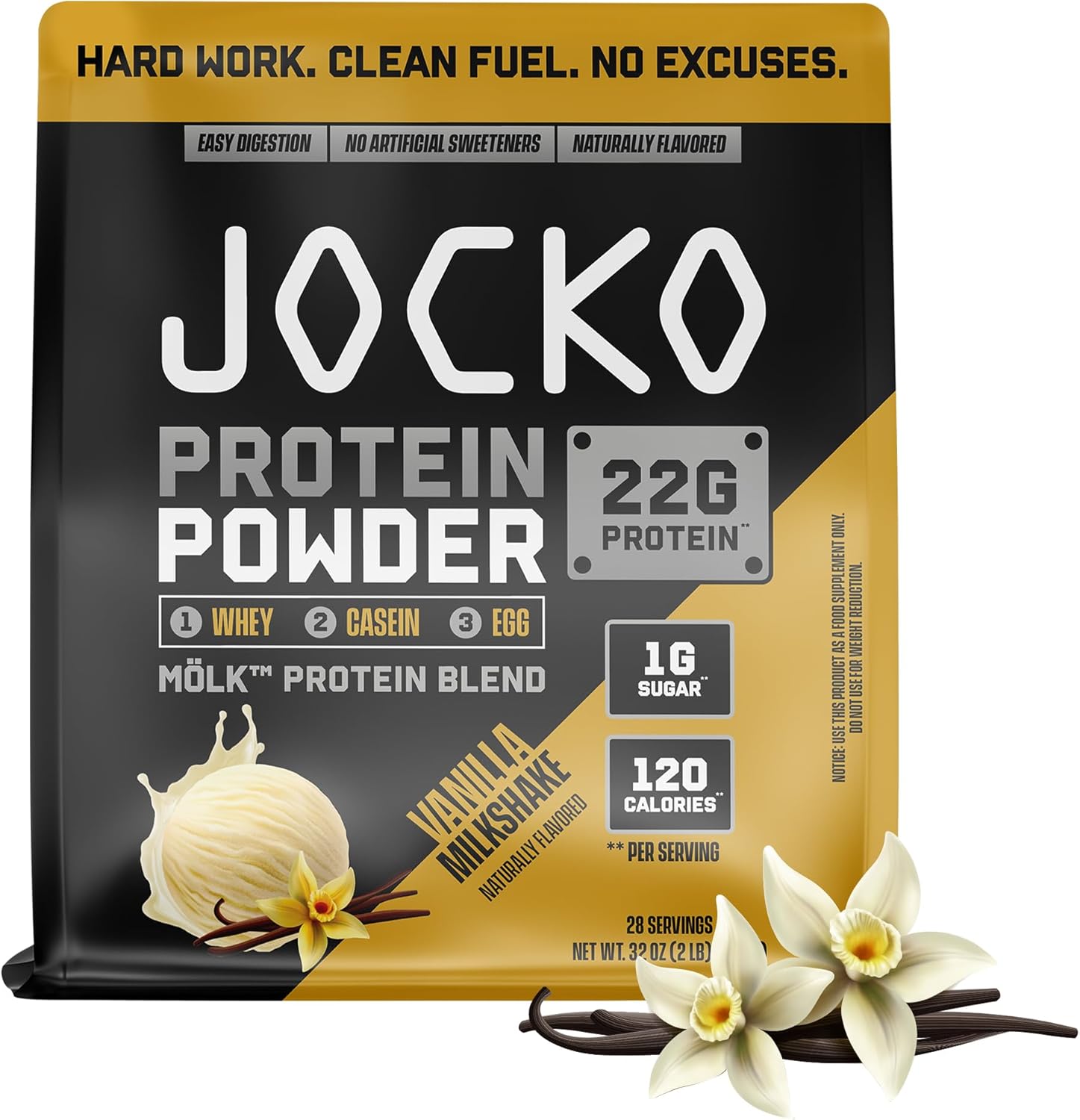 Jocko Fuel Mölk Whey Protein Powder 22g Protein – Low Sugar Monk Fruit Blend – Muscle Recovery & Growth, Packaging May Vary (28 Servings, Vanilla Milkshake)