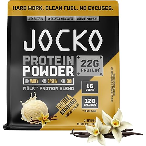 Jocko Fuel Mölk Whey Protein Powder 22g Protein - Low Sugar Monk Fruit Blend - Muscle Recovery & Growth, Packaging May Vary (28 Servings, Vanilla Milkshake)