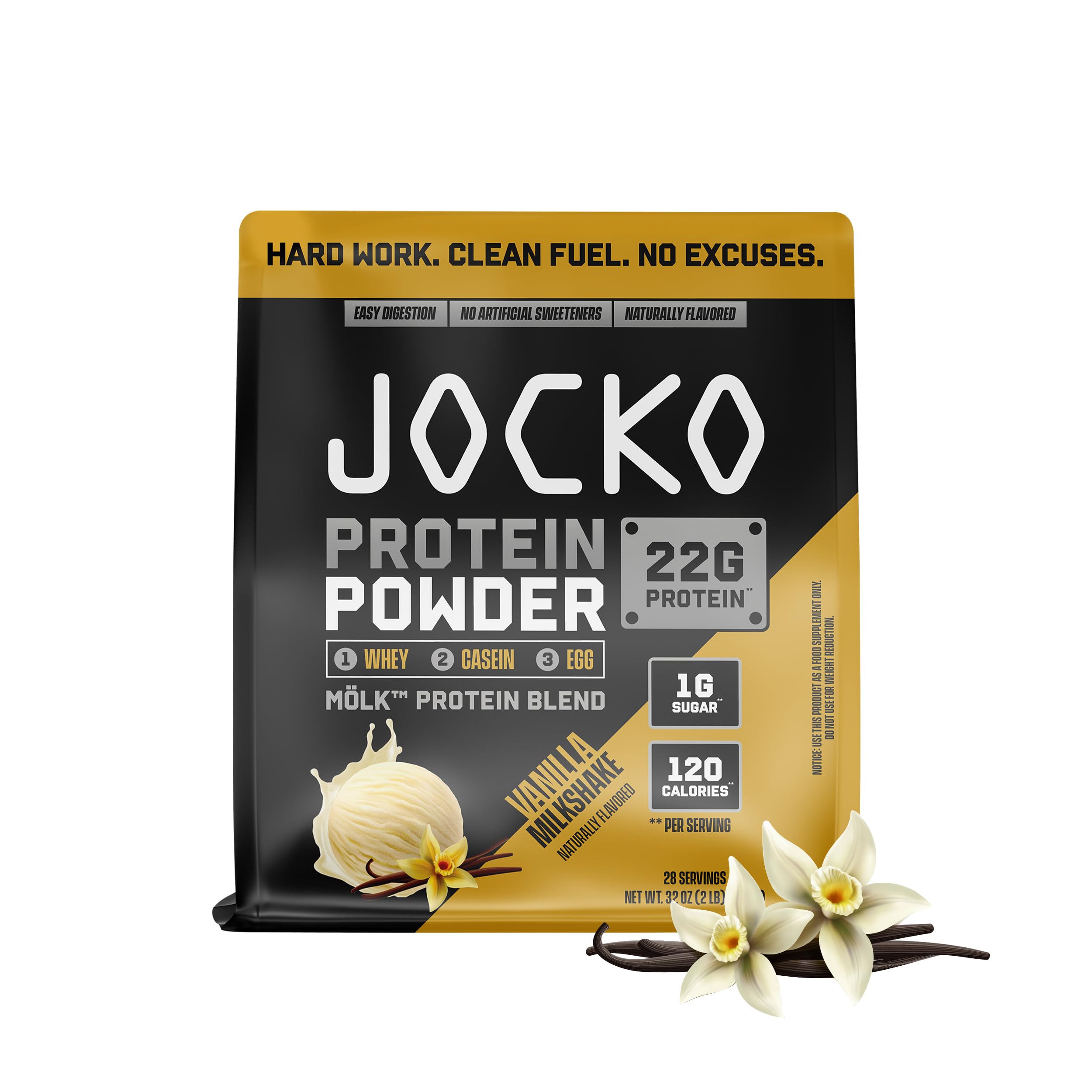 Jocko FuelMölk Whey Protein Powder 22g Protein - Low Sugar Monk Fruit Blend - Muscle Recovery & Growth, Packaging May Vary (28 Servings, Vanilla Milkshake)