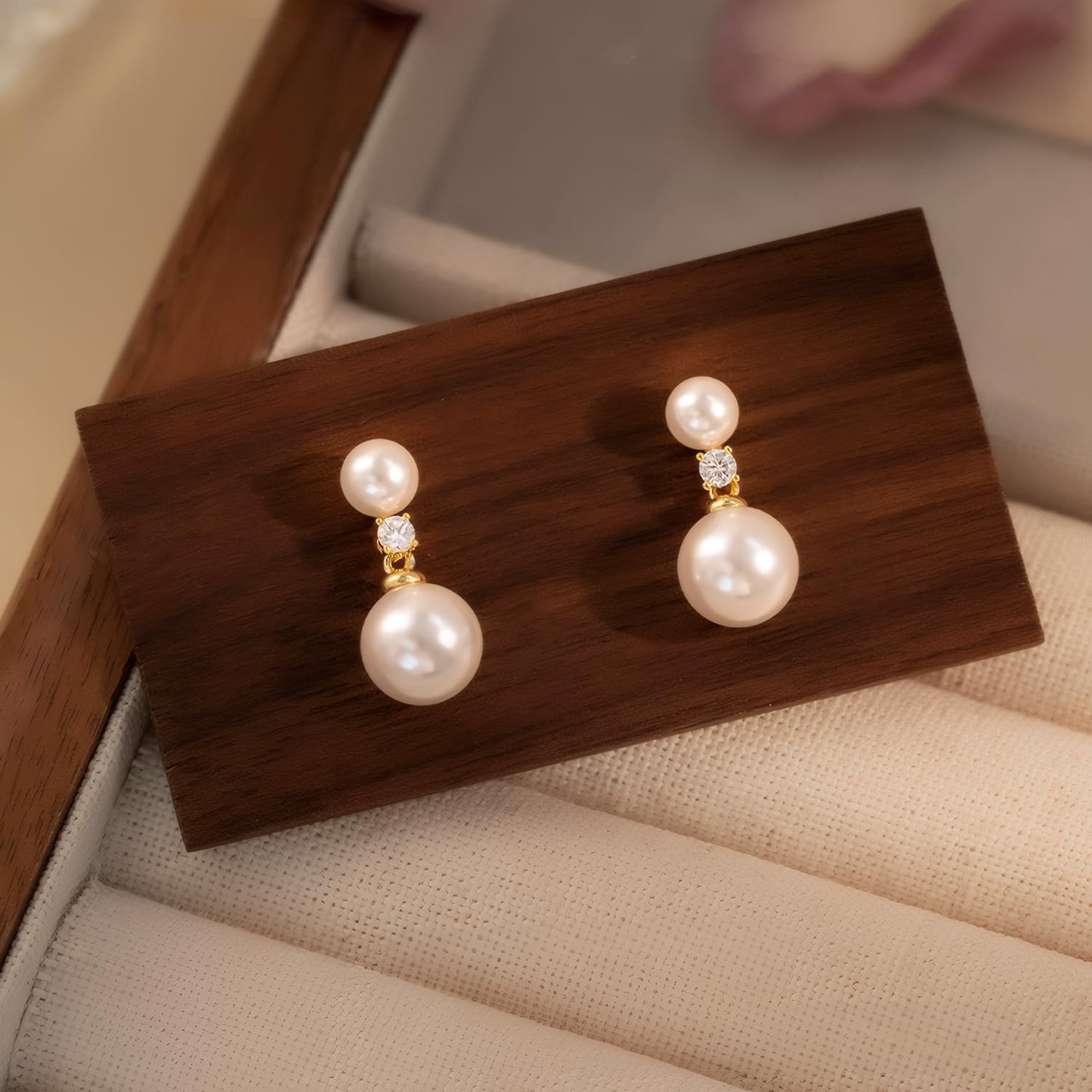 Pearl Drop Earrings With Cubic Zirconia 925 Sterling Silver Post Bridal Wedding Earrings Hypoallergenic for Women - Image 3