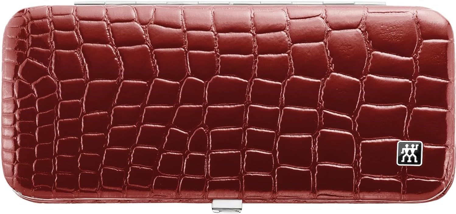 ZWILLING Beauty Classic INOX 5-Piece Manicure Set Pedicure Kit, Stainless Steel Nail Care, Cowhide, Crocodile Edition, Red