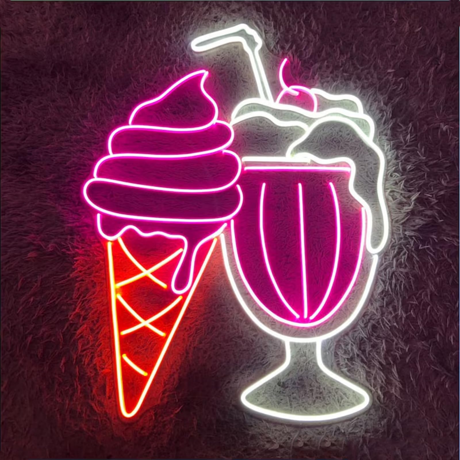 Ice Cream Milkshake Neon Sign 23 inches Led Ice Cream Neon Light Up Signs Wall Decor for Cake Store Dessert Store Sundae Shop Decorations