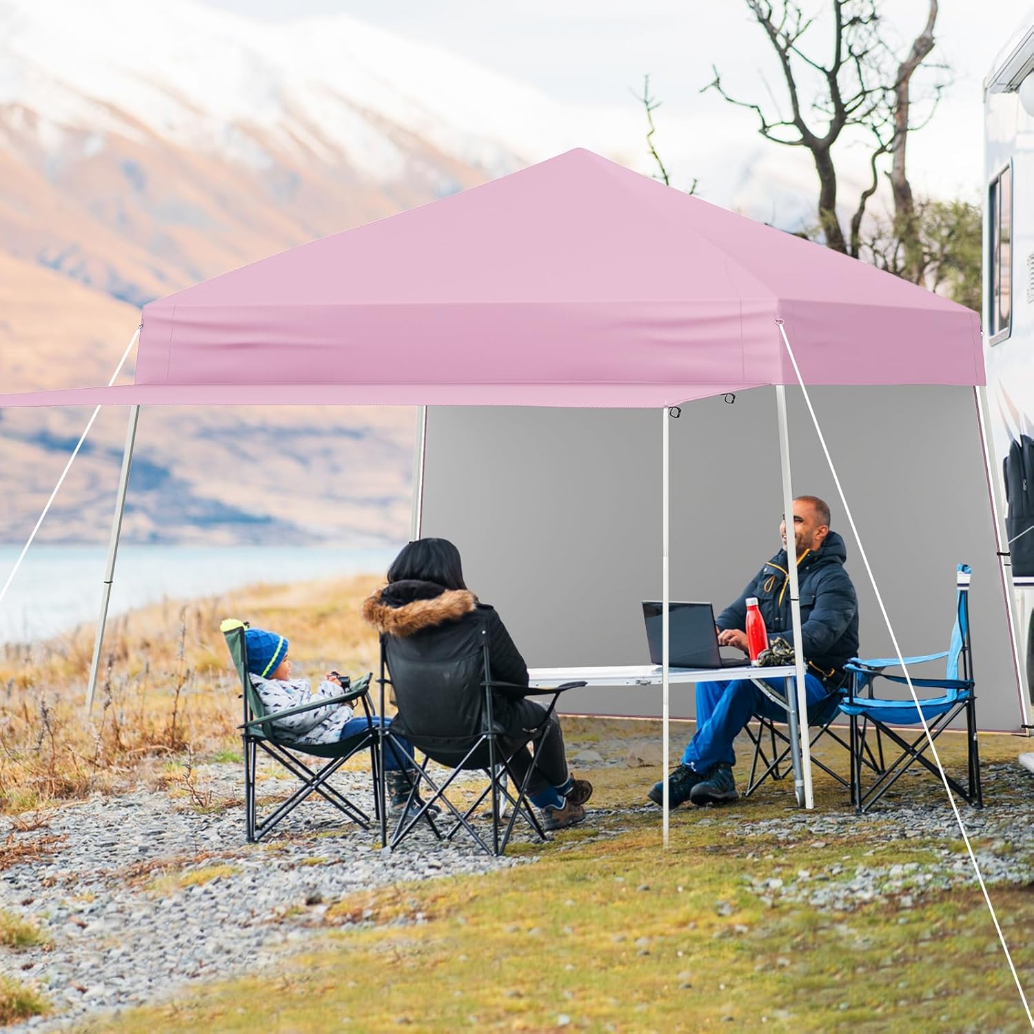 Goplus 9.2x14.76 FT Pop up Canopy with 2 Sidewalls, Easy Up Outdoor UPF50+ Patio Canopy w/Adjustable Slant Legs, 8 Stakes, 4 Wind Ropes, Carry Bag, Portable Folding Canopy Tent for Party Events