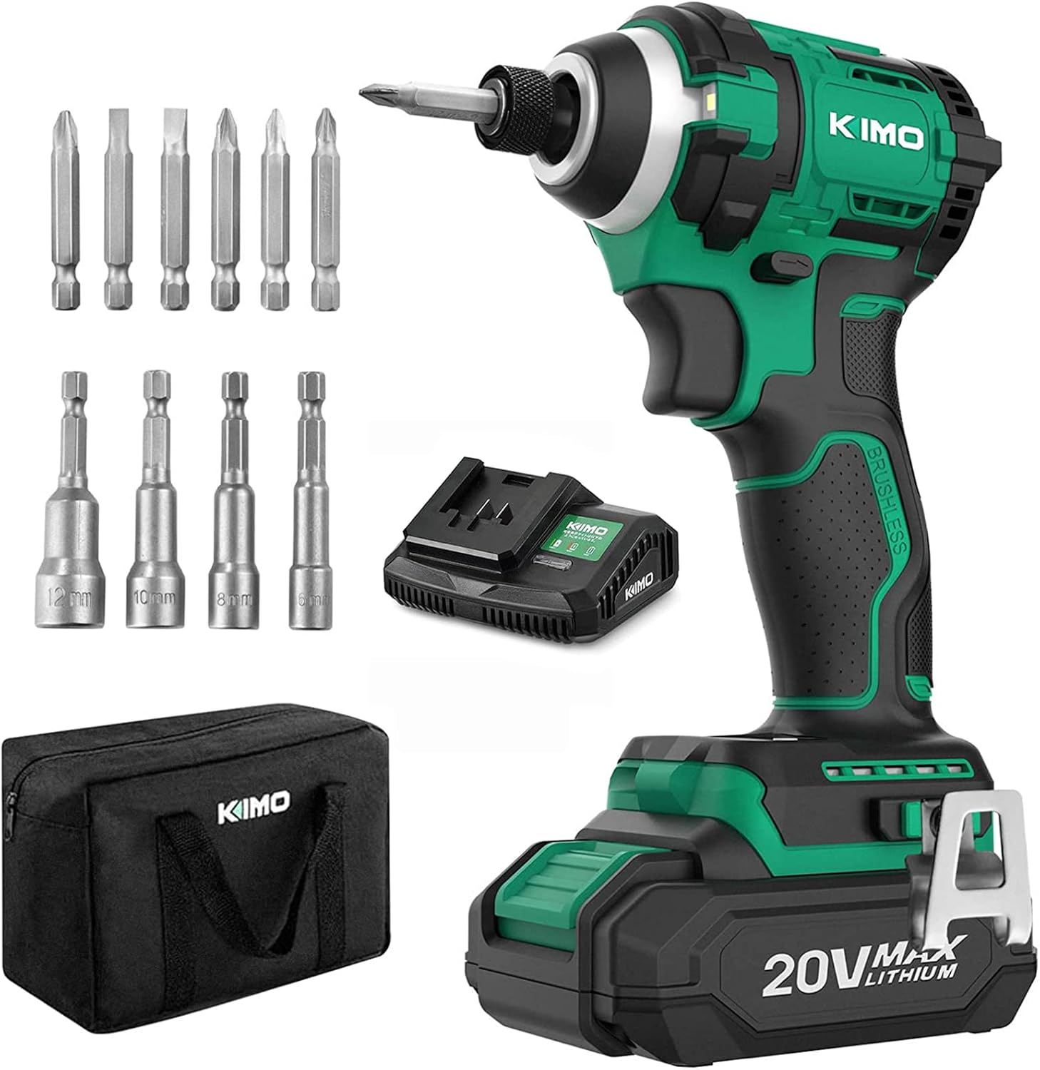 Amazon.co.jp KIMO QM3602B Impact Driver Set, 20 V, 200 Nm, High Rotation, Electric Impact