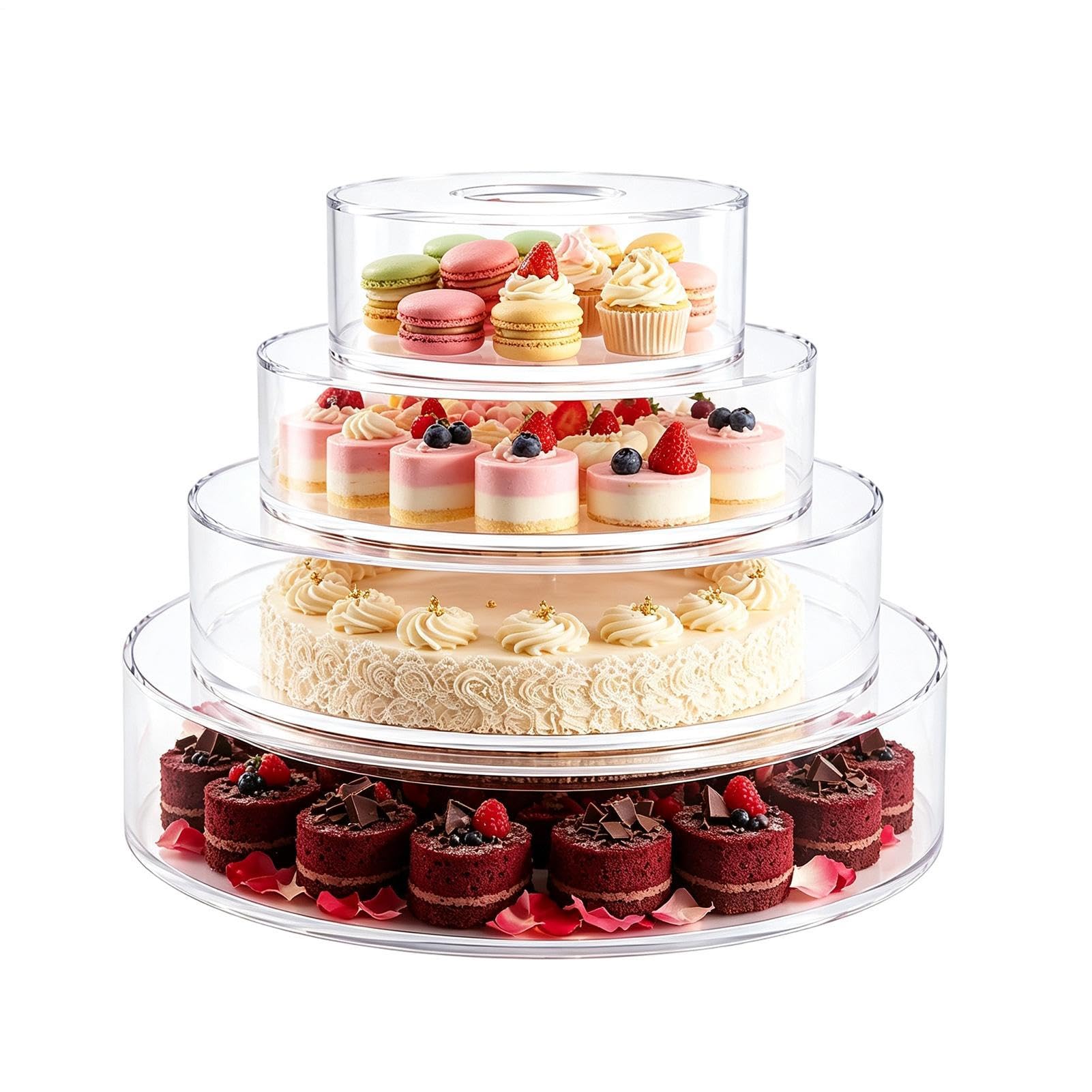 Porta Torta Matrimonio 4 Pezzi Riser Espositore con LED