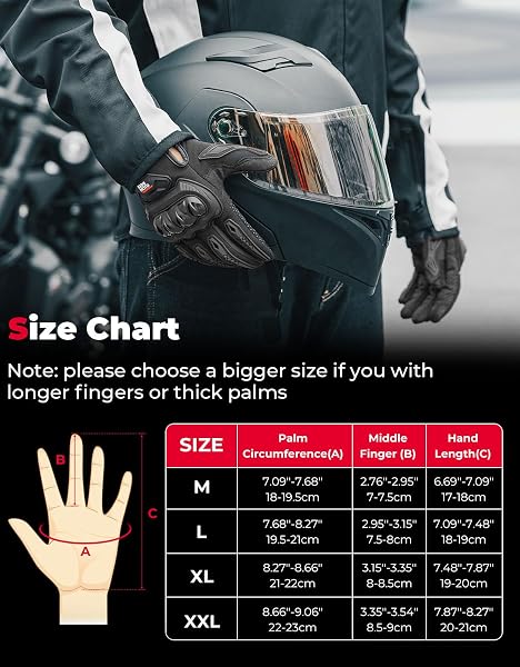 KEMIMOTO Motorrad Handschuhe Herr, Motorradhandschuhe Sommer mit Knöchelprotektor und Touchscreen, Atmungsaktive Outdoor Handschuhe für Herren und Damen, für Motorrad, Fahrrad, Roller, Jagd - 5