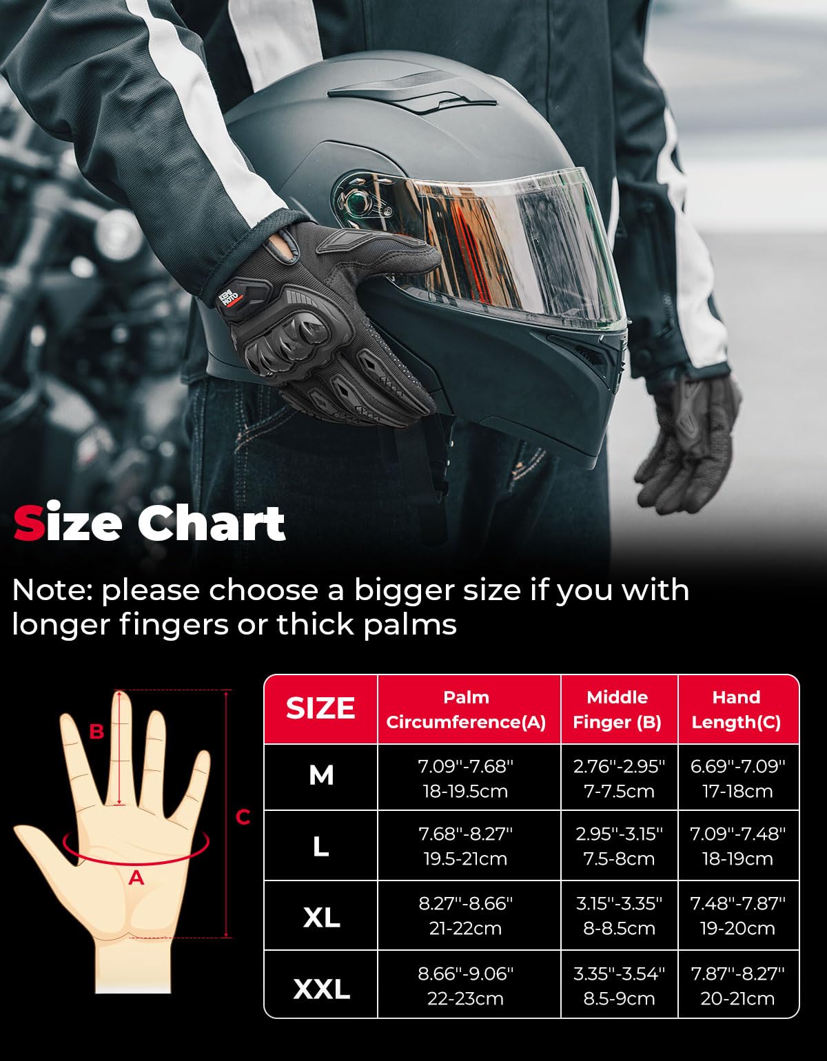 KEMIMOTO Motorrad Handschuhe Herr, Motorradhandschuhe Sommer mit Knöchelprotektor und Touchscreen, Atmungsaktive Outdoor Handschuhe für Herren und Damen, für Motorrad, Fahrrad, Roller, Jagd - 5
