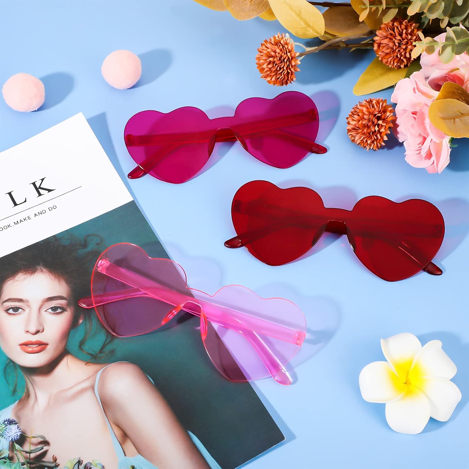 Zhengmy 60 Pairs Heart Shaped Sunglasses Bulk for Women Transparent Rimless Candy Color Sunglasses for Party Favors - Image 4