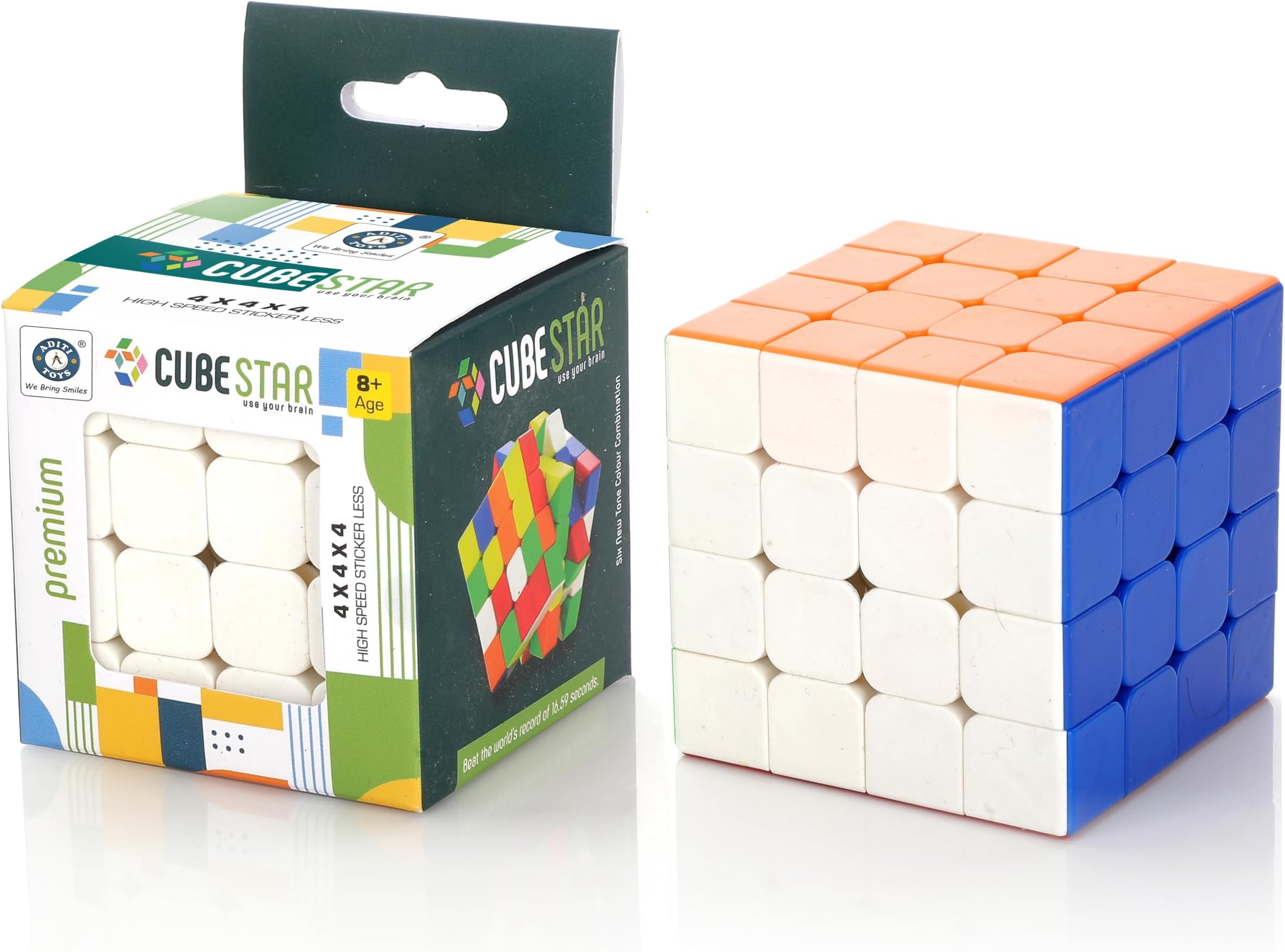 Aditi Toys 4X4 Speed Cube Puzzle for Kids & Adults, Sticker Less Speed Cube, Stress Buster Brainstorming for Kids Above 3 Years, BIS Approved. (4X4)