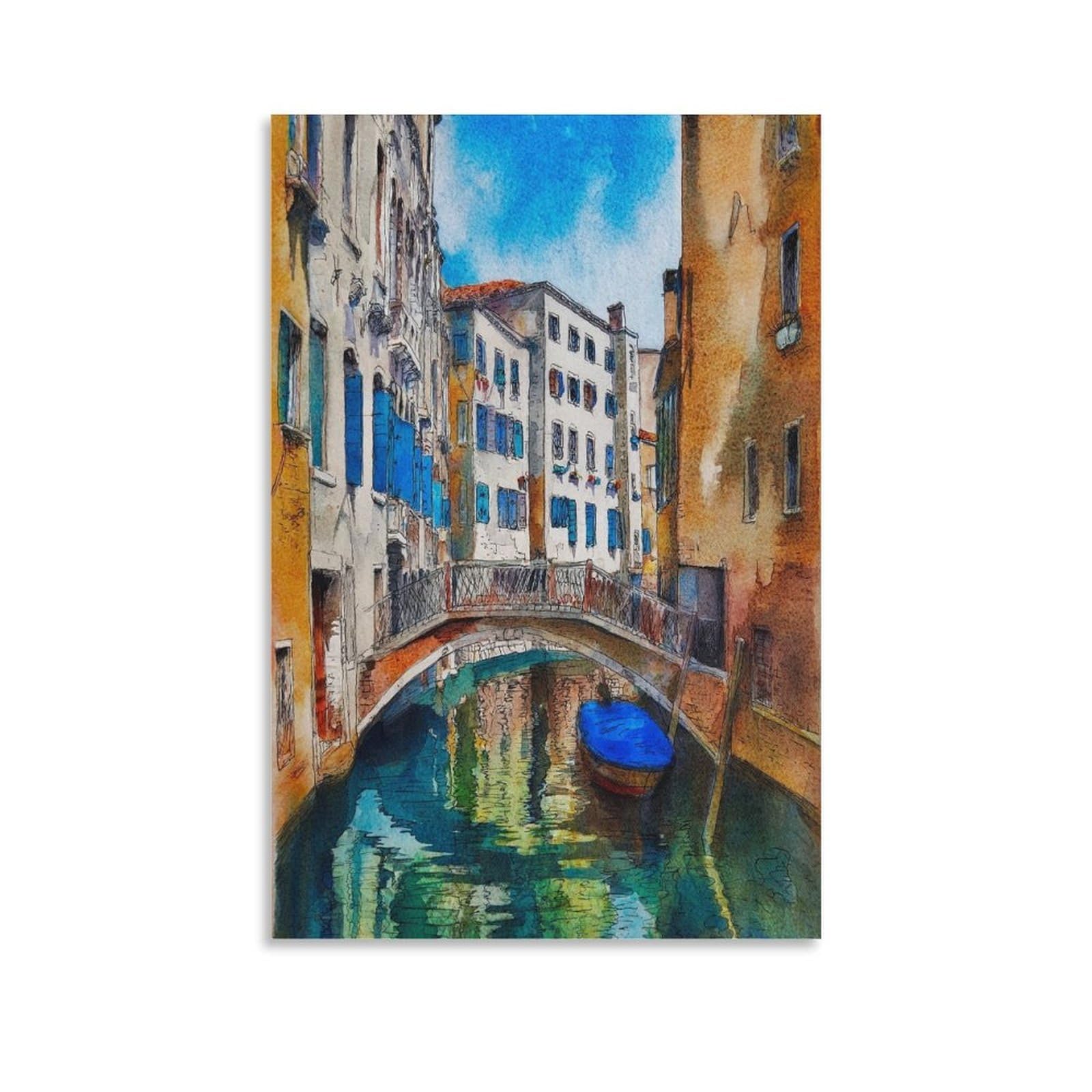 Lcynnh Unframe-Style Venice Italy 08X12inch(20X30cm) Vintage Travel Poster Watercolor Canvas Art