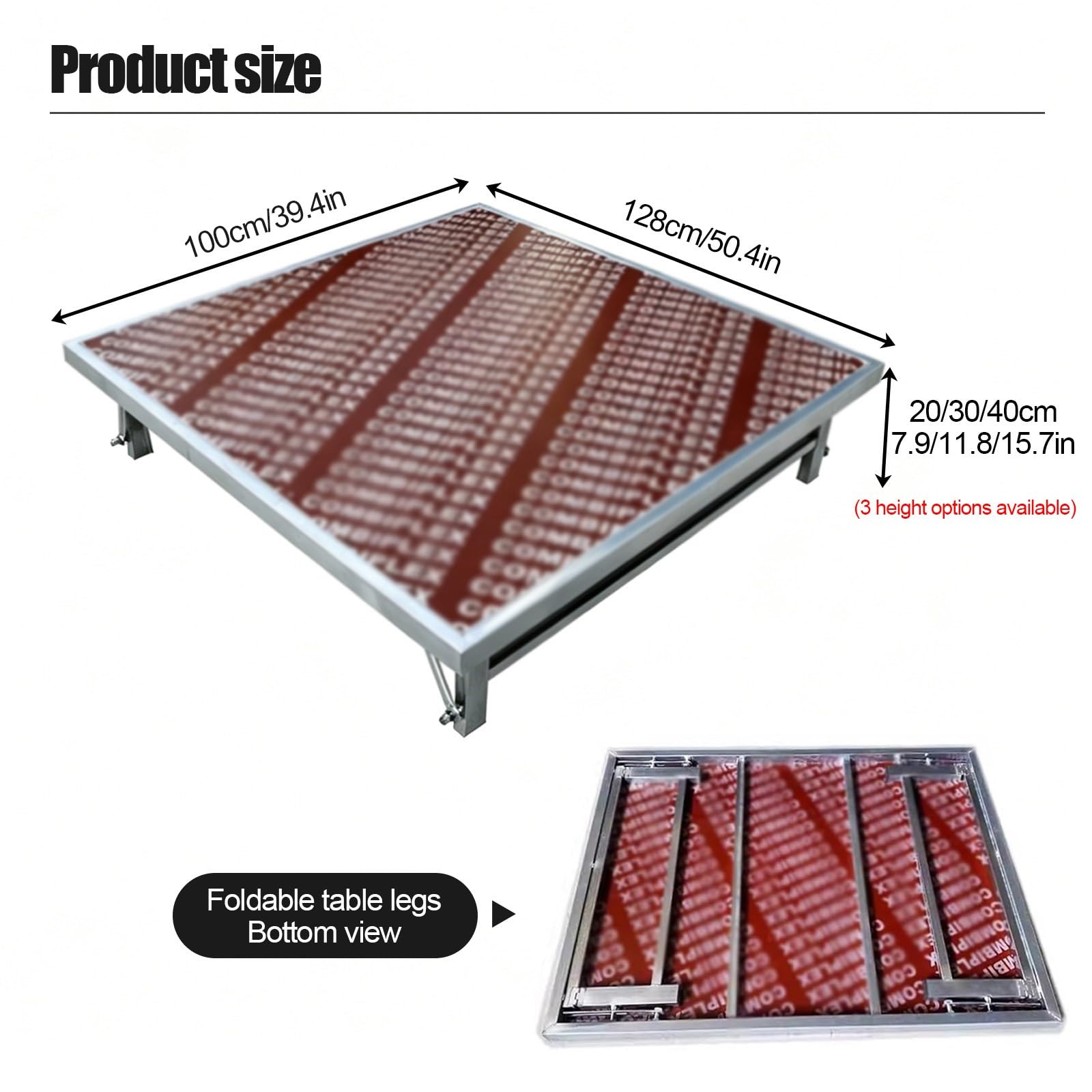 Palco rialzato portatile, modulare e pieghevole, ideale per eventi, concerti, DJ e gruppi musicali, con portata massima di 500 kg(100x128x20cm)