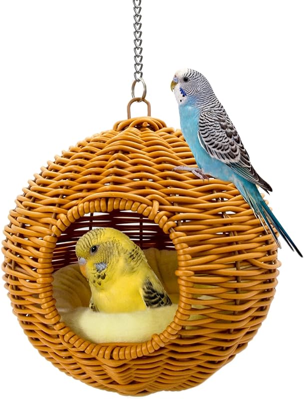 Chewproof Steel Frame Bird Nest for Cage, Washable Small Bed Hammock | Bird Hideout Lay Eggs Parakeet Nest Sleep Rest, Parakeet Warm Bed House Hut for Lovebird, Canary, Budgie, with Cushion