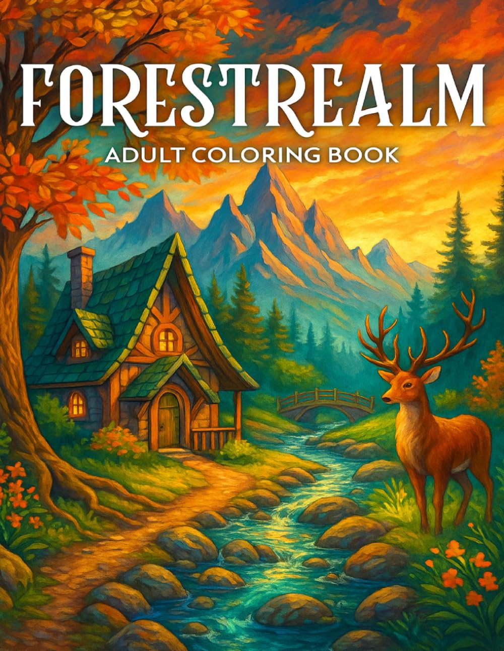 Forestrealm Adult Coloring Book: Stress-Relieving Adult Coloring Journal with Detailed Trees, Forest Landscapes & Magical Cottage Scenes