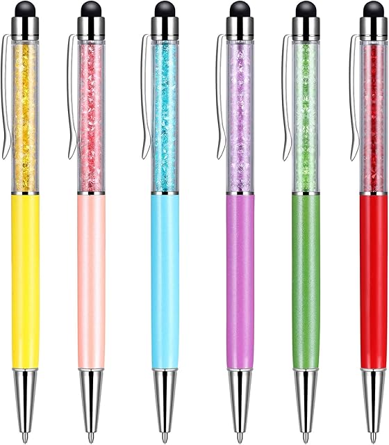 Stylus Pen for Tablets 6 Pack 2 in 1 Capacitive Ballpoint Pen Black Ink and Universal Styli Touch Screen Pens for Mobile Phone iPad iPhone Smartphones Samsung Galaxy All Touchscreen Devices (6 colors)
