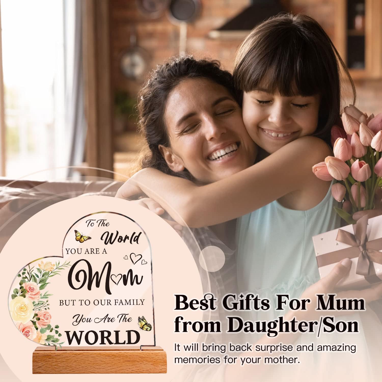 Mothers Day Gifts for Mum from Daughter Son Mum Birthday Gifts, Mother Plaque with Stand Gifts, Bonus Best Mum Gifts - Image 3
