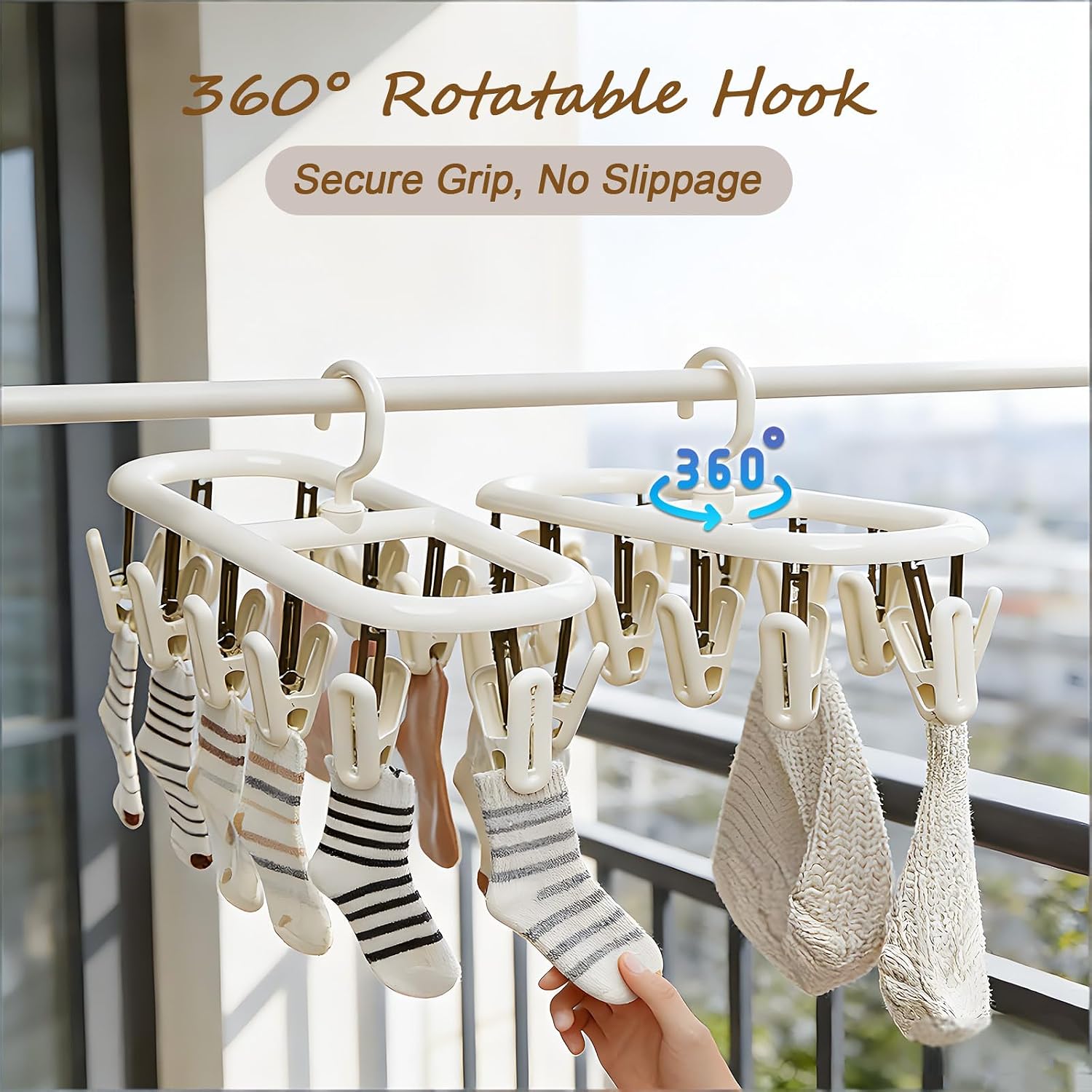 Clothes Drying Hanger with 12 Clips 2 Pack Folding Portable Hanging Drying Rack,Drip Foldable Hanging Rack 360° Rotatable Hook Clips