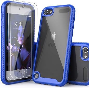 for iPod Touch 7th Generation Case,2 in 1 Shockproof with 2 HD Screen Protectors,Hybrid Heavy Duty Protection Shock Resistant Cover for iPod Touch 5/6/7th Generation,Blue