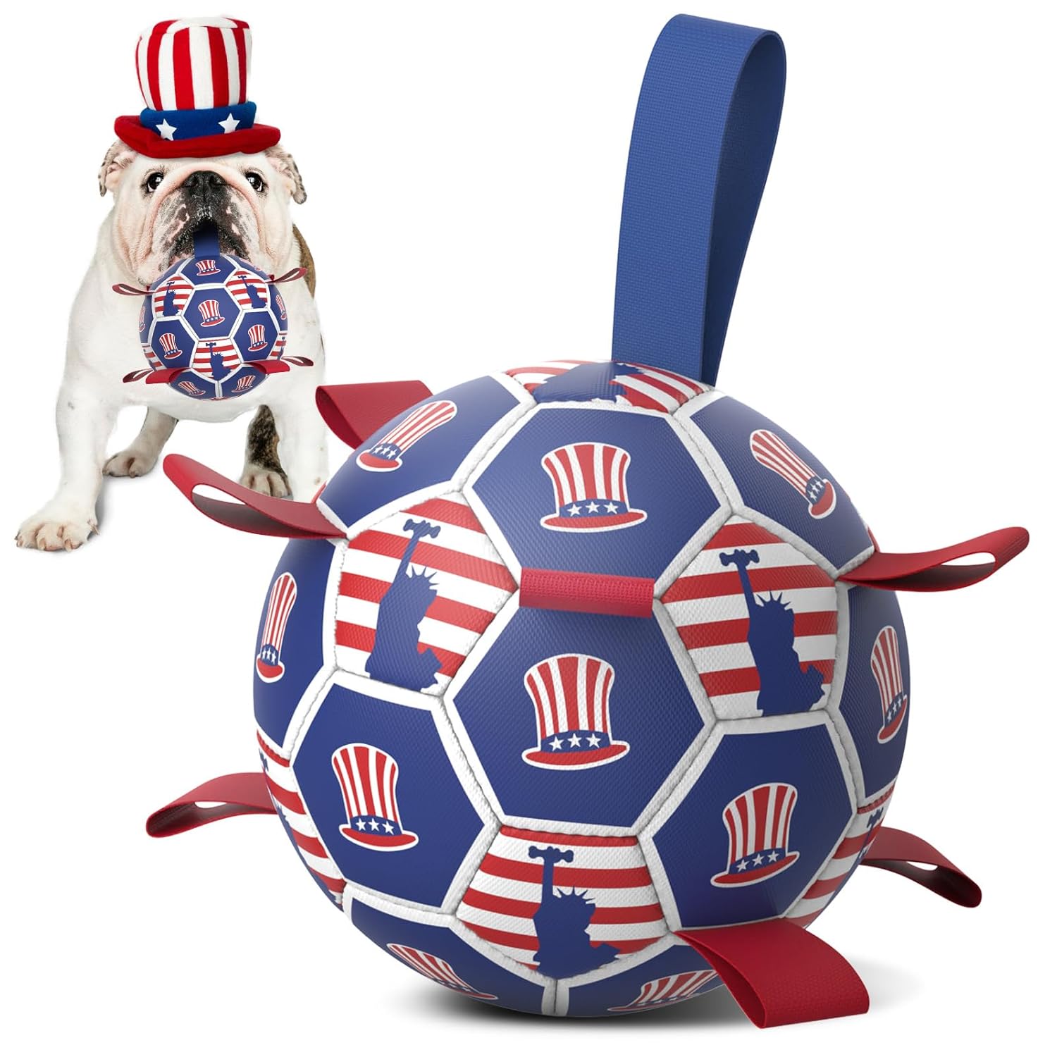 Diman Dog Toy Soccer Ball Outdoor Dog Toys Dogs Independence Day Gift Dogs Soccer Ball with Straps for
