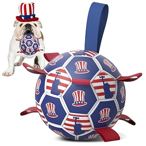 Diman Dog Toy Soccer Ball Outdoor Dog Toys Dogs Independence Day Gift Dogs Soccer Ball with Straps for