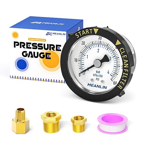 Vista 40 de MEANLIN MEASURE Marco de plástico de 0 ~ 60 psi, medidor de presión de arranque NPT y filtro limpio, adecuado para piscina, spa, acuario, montaje
