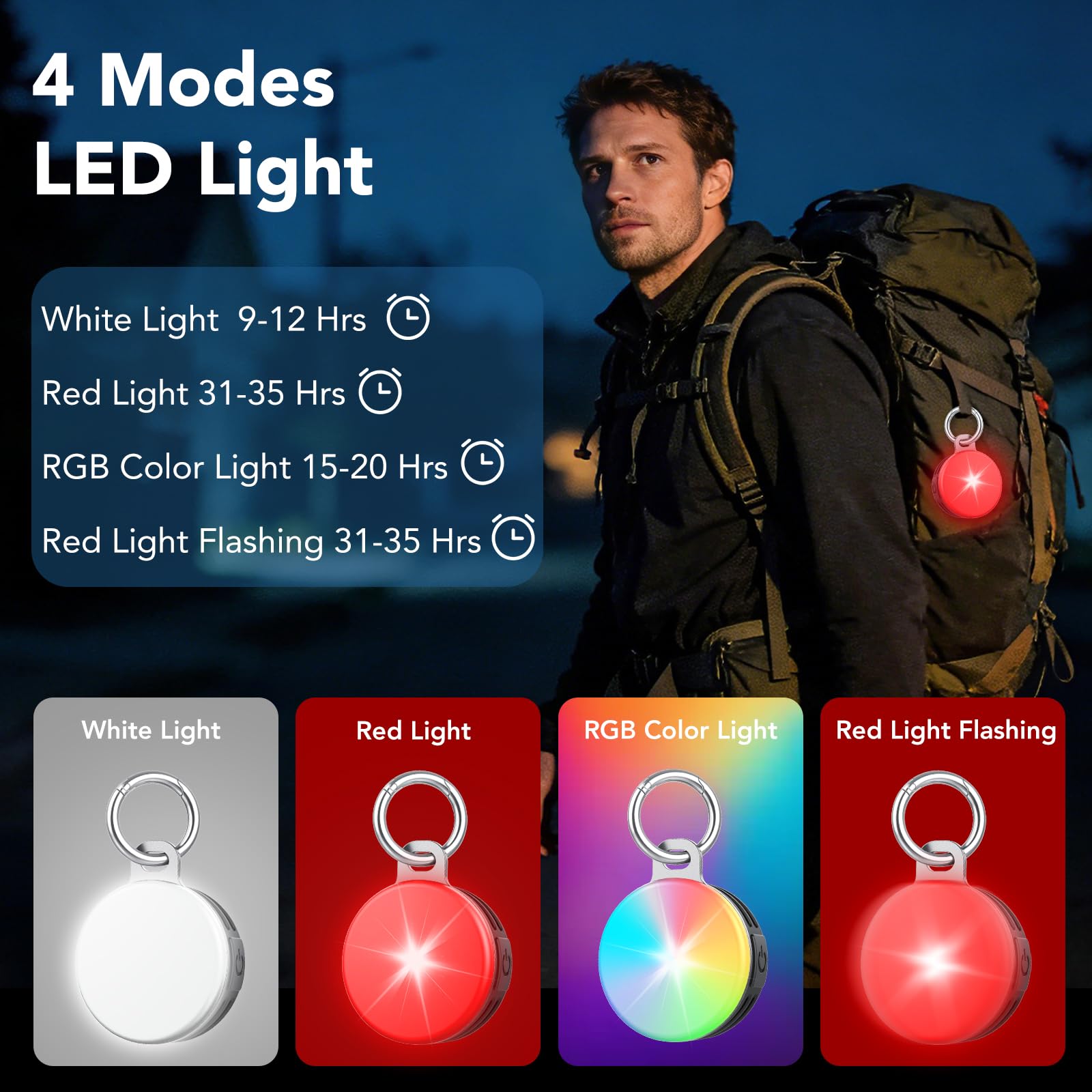 Air Traceur Tag Lot de 2 avec 4 Modes Light, Compatible avec Apple Localiser (iOS Uniquement), Smart Tag pour Les Balades Nocturnes, Le Camping,Localisateur d'objets pour Portefeuilles Clés Sacs