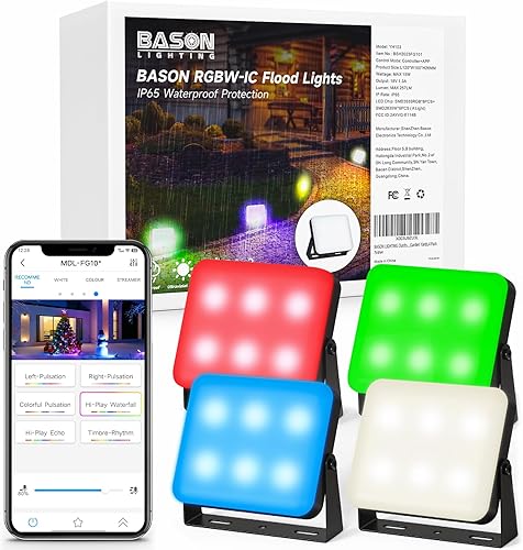 BASON LIGHTING Luces de inundación inteligentes RGBW, luces de tierra al aire libre, adaptador de corriente de 12 V, focos LED de paisaje de bajo