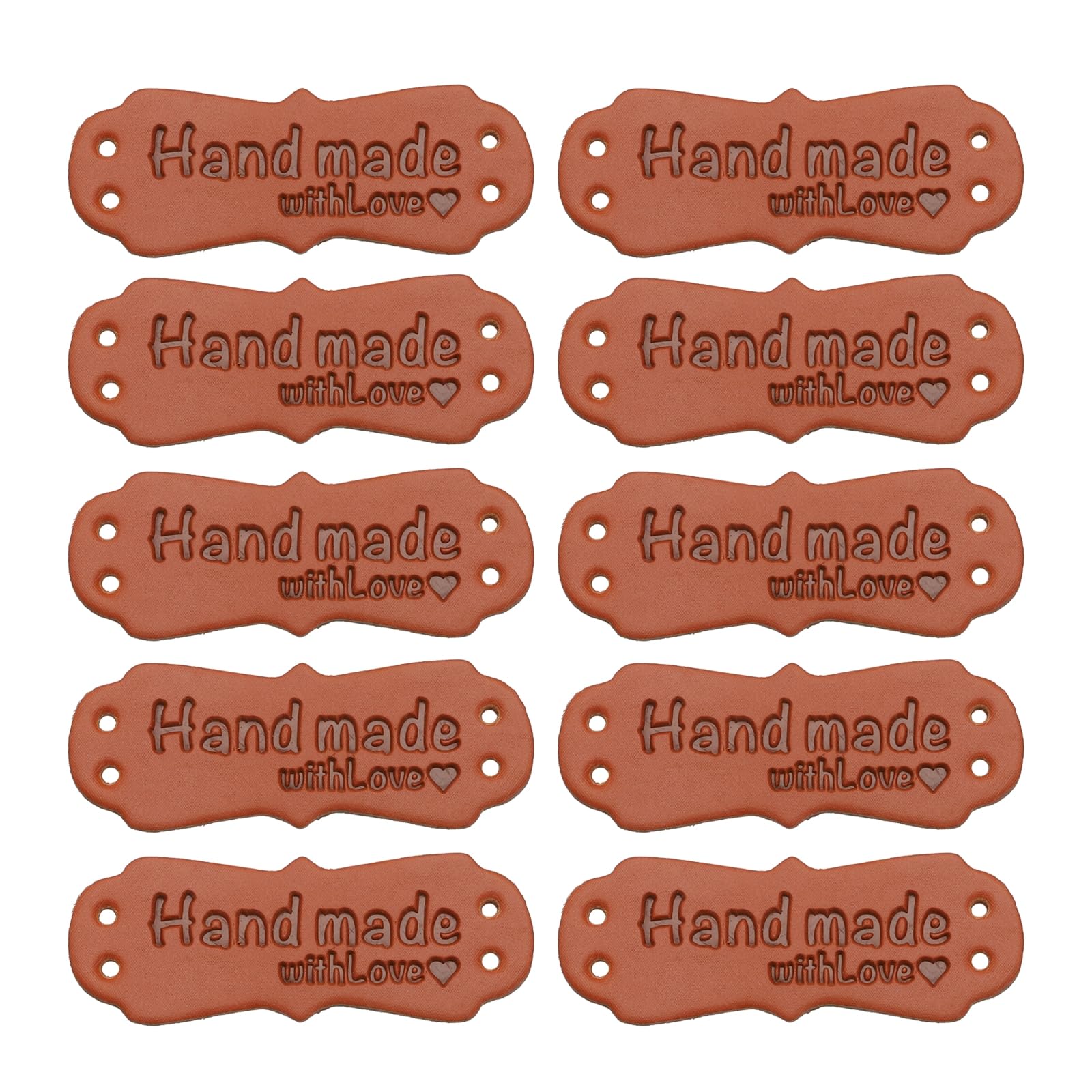 sourcing map 30pcs Handmade PU Leather Label with Love Sew on Embossed Tag Embellishment 1.57" L for Jeans Bags Shoes Hat Brown