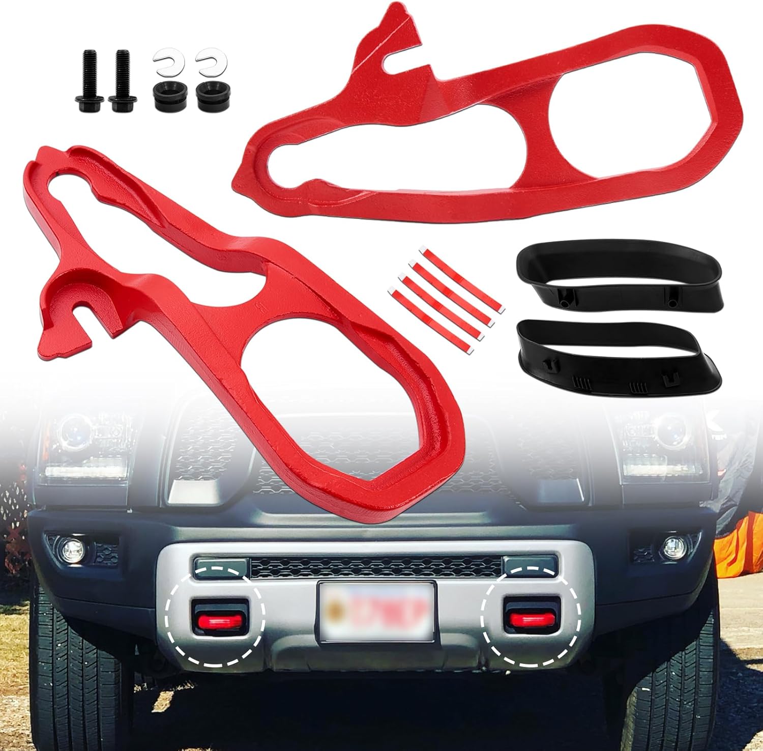 Front Car Front Forged Heavy Duty Left & Right Tow Hooks with Hardware Compatible with 2019 2020 2021 2022 Dodge Ram 1500 with 3.6L 5.7L Engine Replace# 82215268AB 68272944AB 68272945AB(Black)