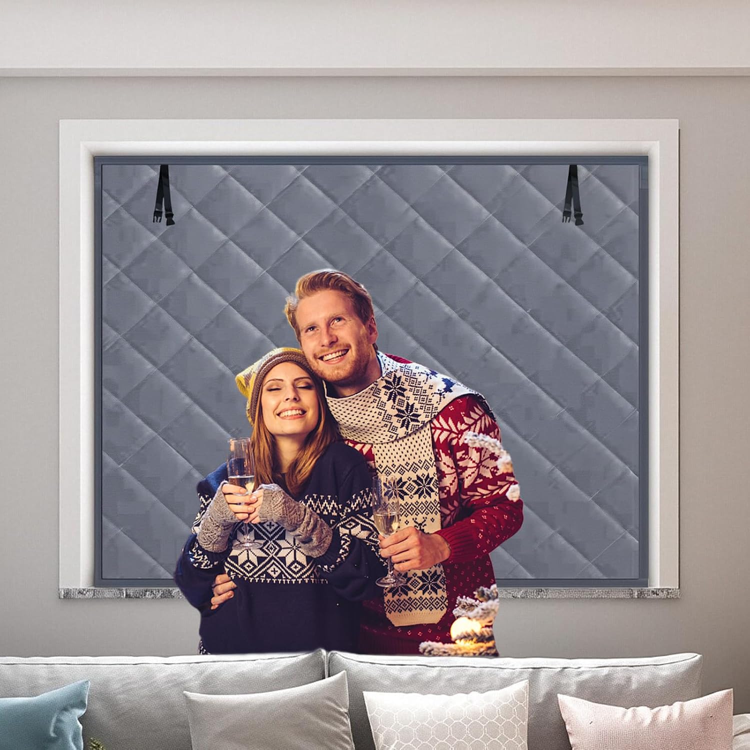 Insulated Window Coverings 40"X59" Oxford Cloth Thermal Window Cover for Winter Window Cover Winter Keeping Warm (Gray, 40*59)