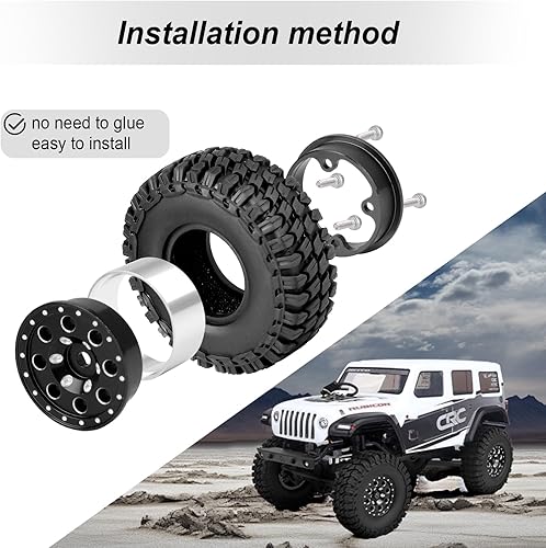 Miniatura 9 de Hobbypark 1.0 Beadlock Ruedas y neumáticos de metal micro orugas con espaciadores de rueda compensados para 124 RC Crawler Car Axial SCX24 AXI90081