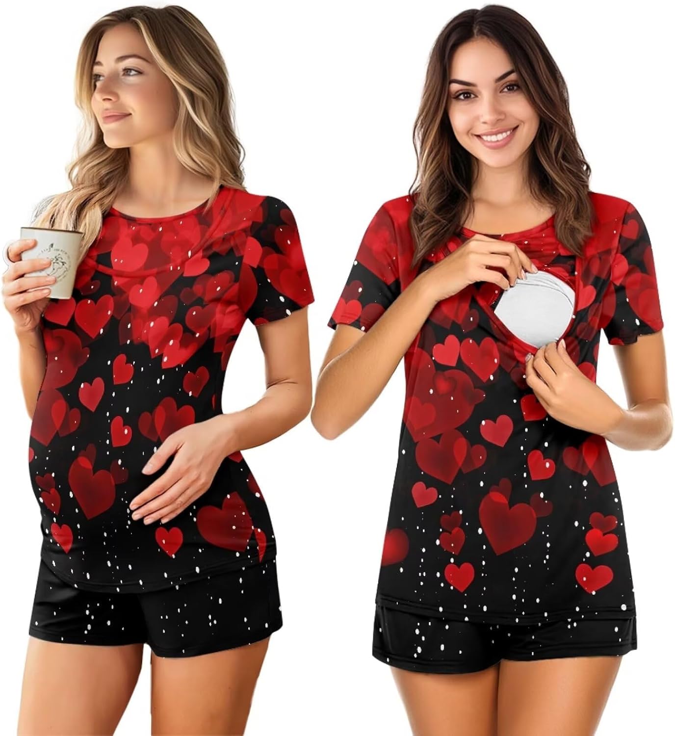 Women Maternity Nursing Pajamas Set Postpartum Breastfeeding Short Sleeve Breathable Sleepwear 2 Piece Loungewear