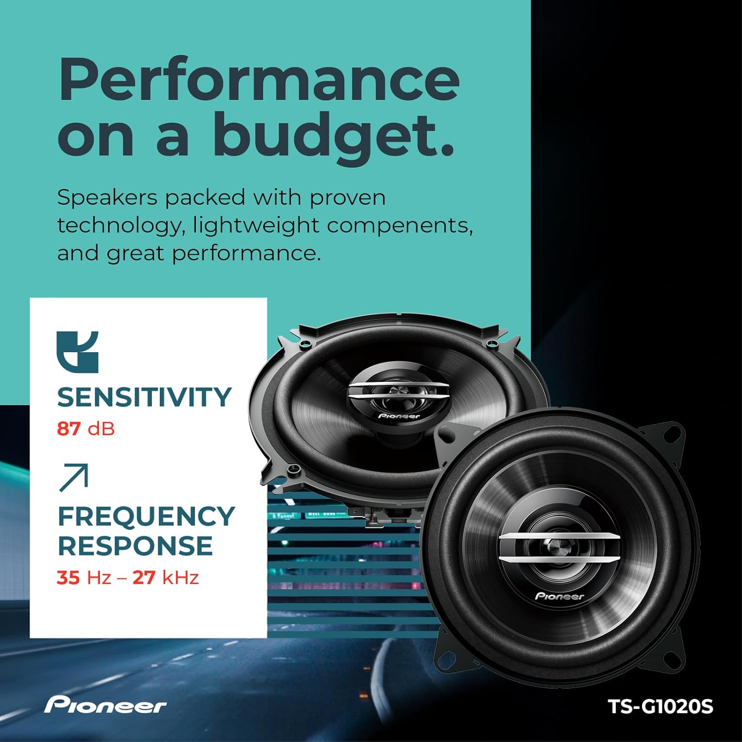 Pioneer G-Series TS-G1020S 4” 2-Way Speakers (Pair) – 210W Max, Crisp Highs + Clear Vocals, Great Stock Replacement, High-Efficiency Speaker Designed for OEM Power