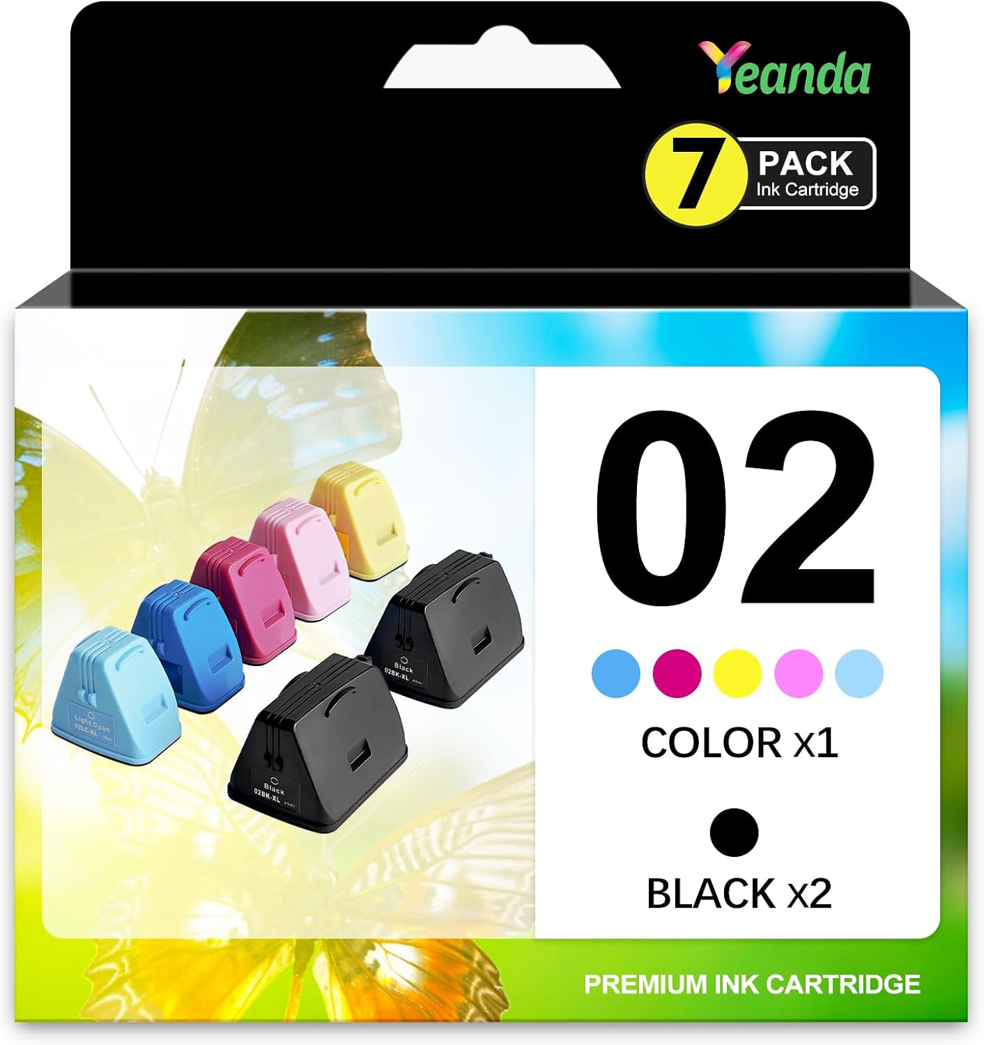 Remanufactured Ink Cartridge Replacement for hp 02 Ink Cartridges Replacement for HP 02 Printer Ink cartridges Work for HP PhotoSmart C6280 C7280 8250 D7460 C8180 C6250 Printer(7 Pack)