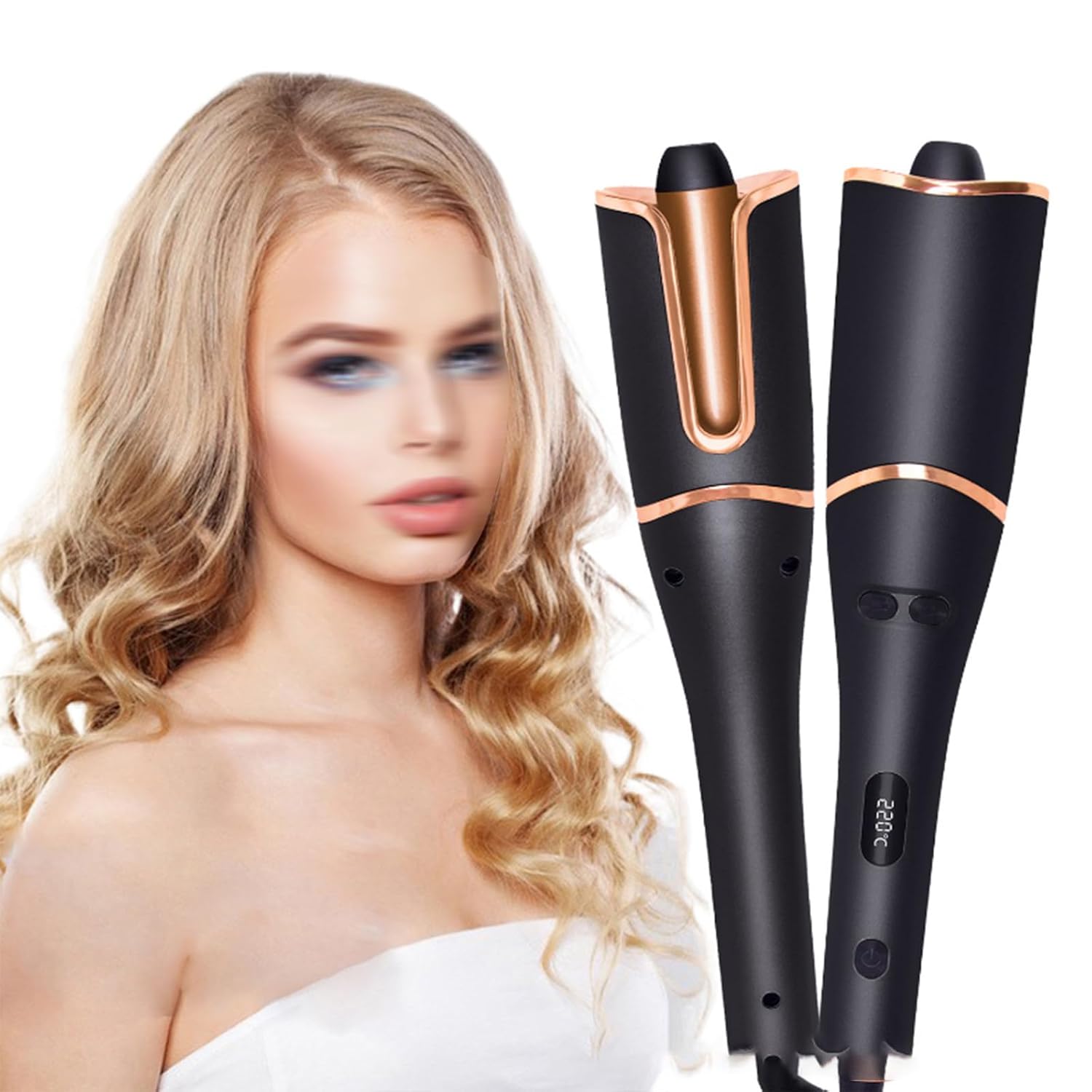 Automatic Curling Iron with Large Rotating Barrel and 3 Temperature Curling Iron Safety Anti-scald and Anti-tangle Curling Iron