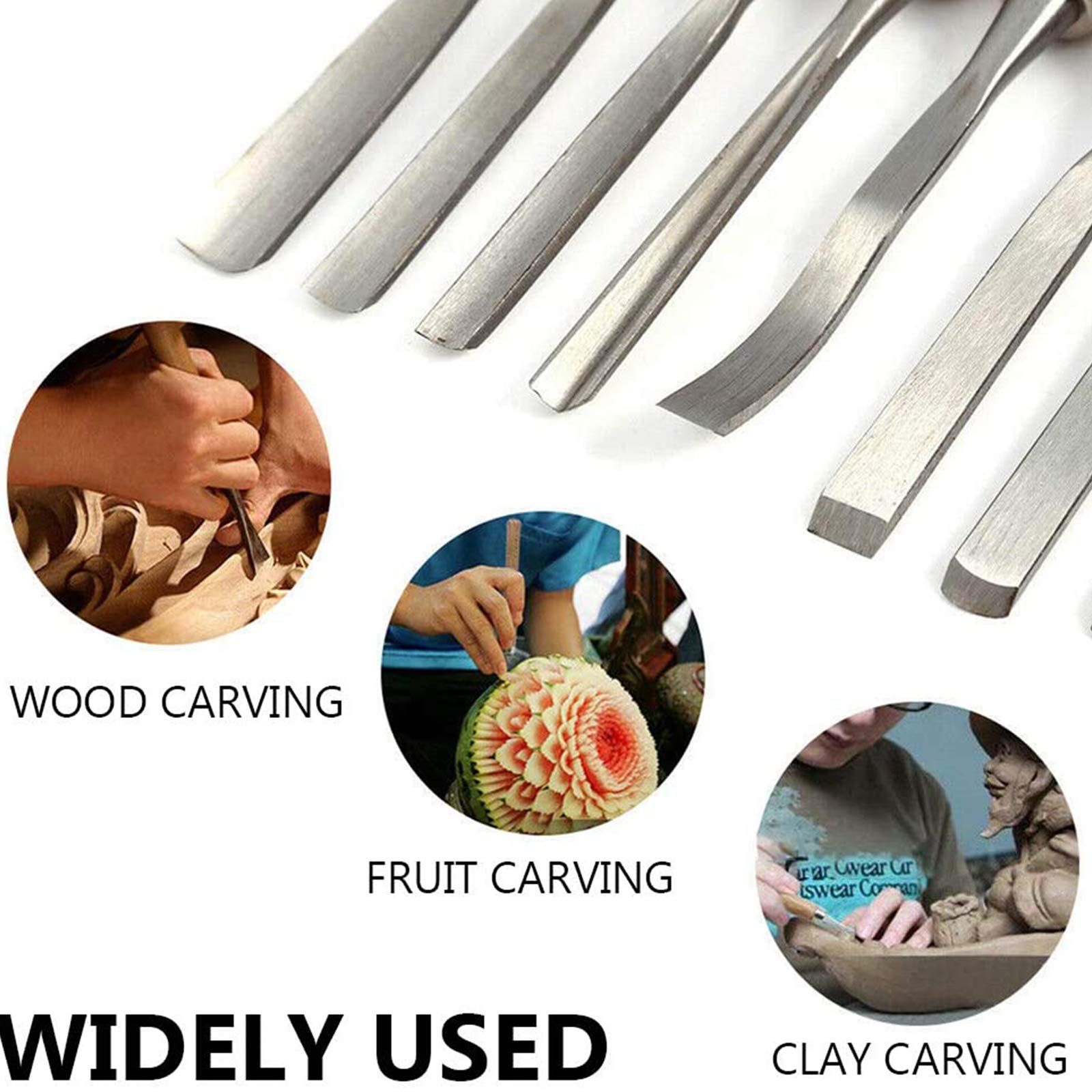Juego de herramientas de cincel para tallado de madera, gubias para herramientas manuales profesionales para carpintería, 12 piezas, juego de cinceles para tallado de madera con caja de madera, cince