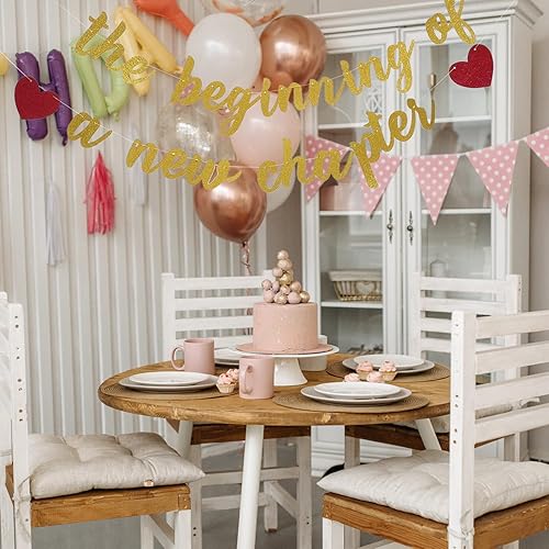 Miniatura 4 de ABOOFAN 1 juego de decoración dorada con el comienzo de un nuevo capítulo, decoraciones de fiesta de despedida 2024, pancarta de graduación de