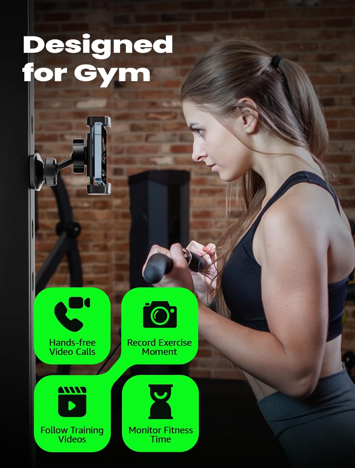 Gym Magnetic Phone Holder, Portable Magnetic Phone Holder Phone Mount Gym Essentials Accessories, 360° Adjustable Dual Ballhead Rotatable for Smartphones 4.7-7" with 2 Magnet Plates - Image 5