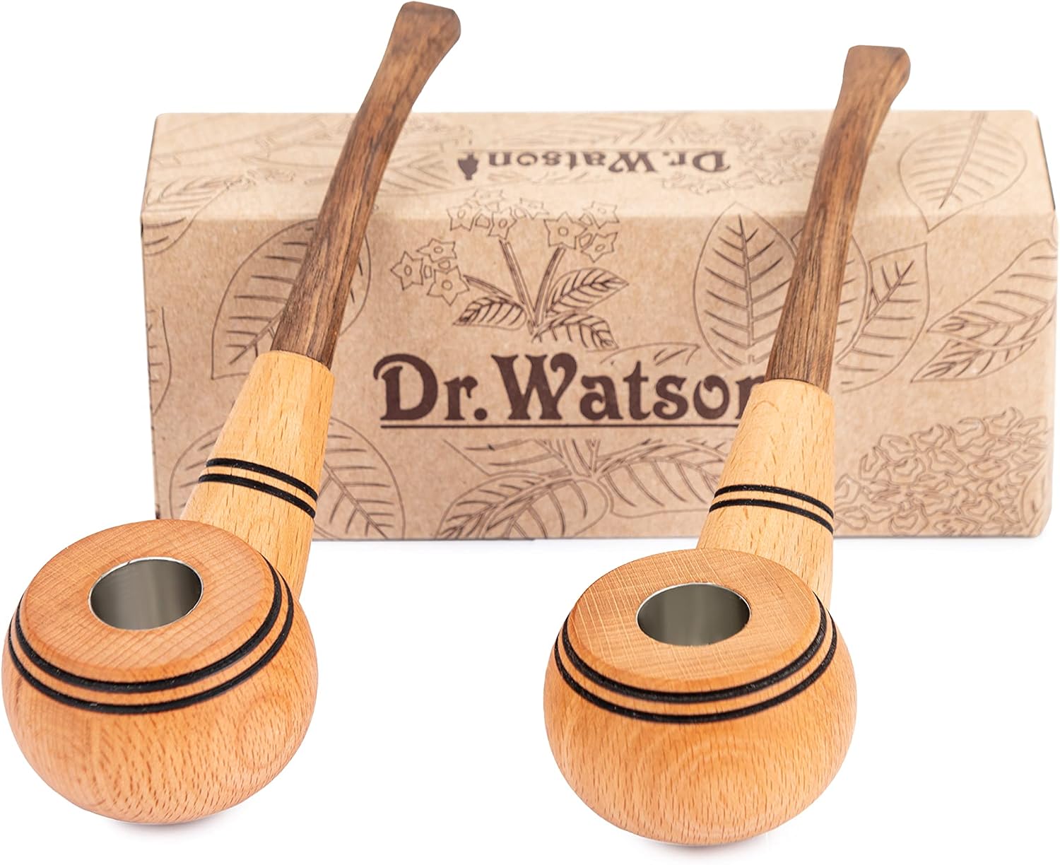 Dr. Watson - Wooden Tobacco Pipes, Set of 2, Classic shape, Handmade from Natural Wood