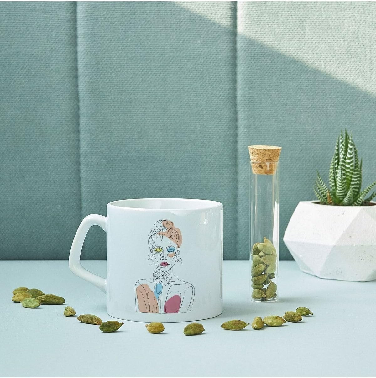 Hediyesepeti Line Art Düşünen Kız Tasarımlı Porselen Kupa Bardak 7,5 Cm Yüksekliğine Ve 8 Cm Çapına