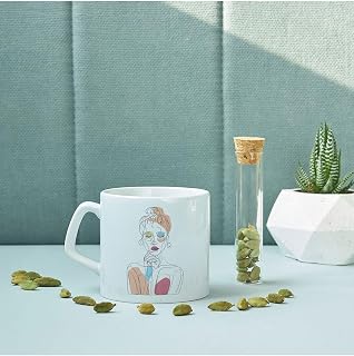 Hediyesepeti Line Art Düşünen Kız Tasarımlı Porselen Kupa Bardak 7,5 Cm Yüksekliğine Ve 8 Cm Çapına