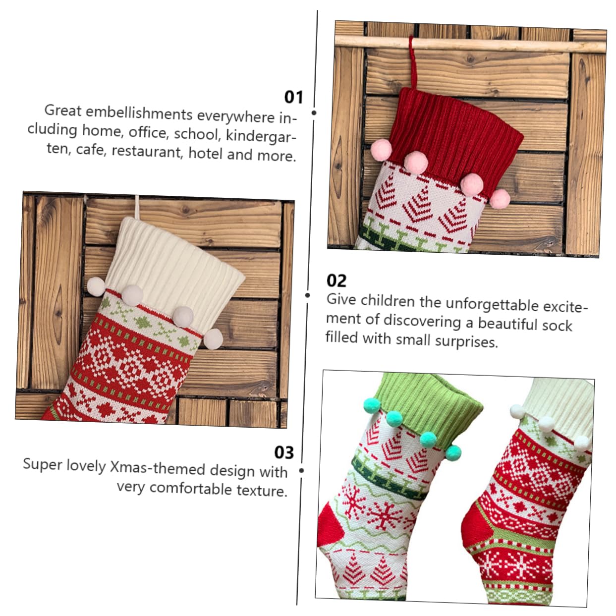 Cabilock 3stücke Weihnachtsstrumpf als Geschenketüte für Junge Mädchen mit Festlichem Design für Weihnachtsbaum und Kamin zum Aufbewahren von Süßigkeiten und Geschenken