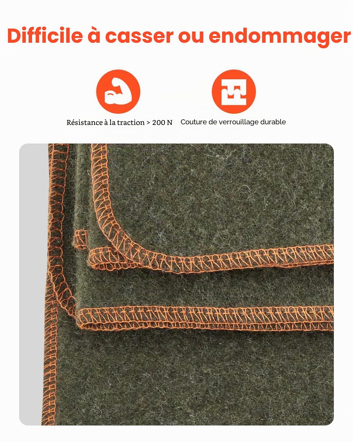 VEVOR Couverture de Camping Laine 80%, 1,62x2,23 m, Grande Couverture de Stade Chaude, Coupe-Vent Ignifuge, pour Extérieur, Pique-niques, Randonnée, Événements Sportifs, en Plein Air, Vert Armée