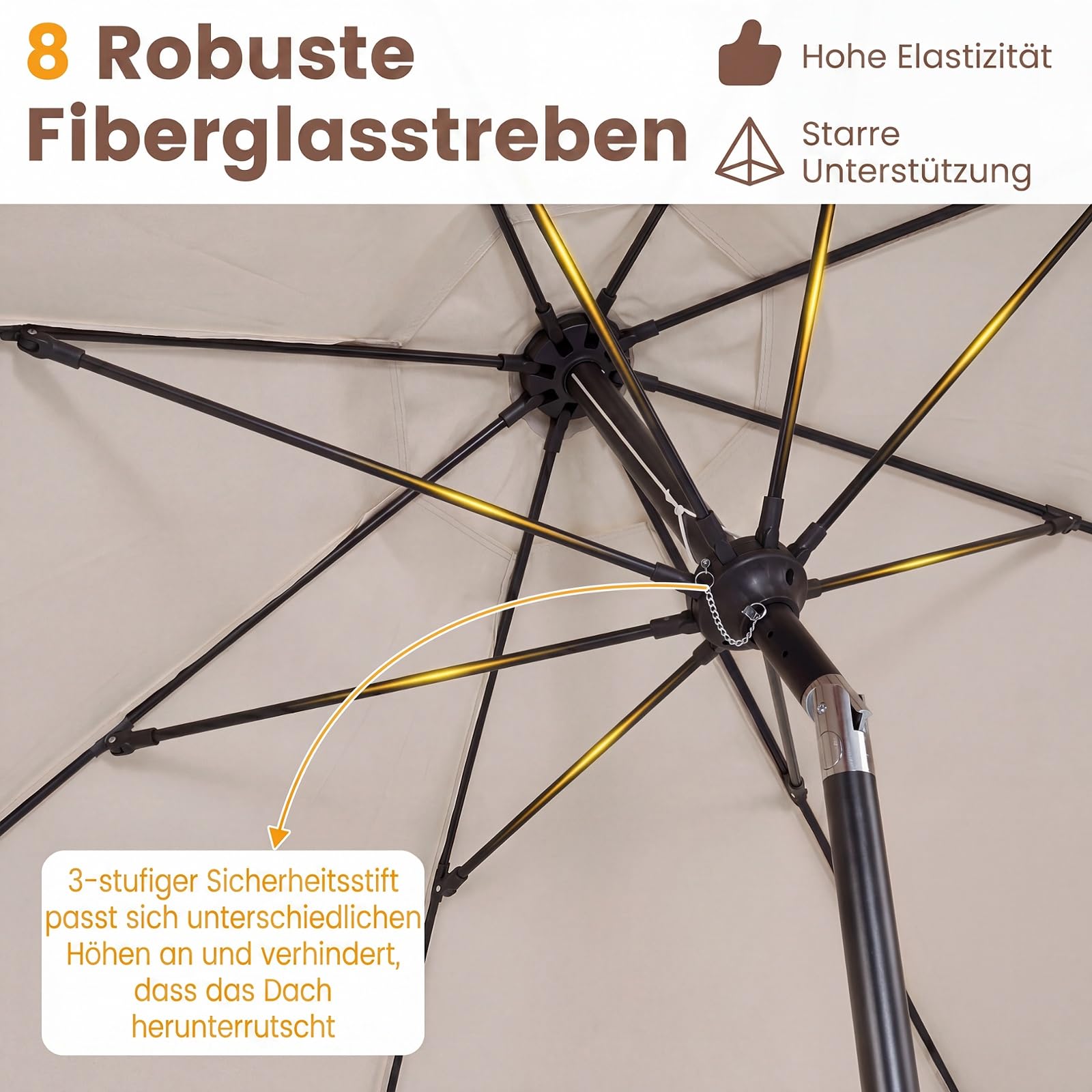 COSTWAY Sonnenschirm 300 cm, Gartenschirm mit Volant & Kurbel, beidseitig um 30° knickbar, Balkonschirm mit 8 Glasfaser-Rippen, Terrassenschirm, Marktschirm für Garten, Balkon, Terrasse (Beige)