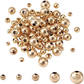 Craftdady 210pcs 18K Gold Round Ball Tiny Spacer Beads 2mm/ 2.5mm/ 3mm/ 4mm/ 5mm Brass Rondelle Loose Beads for DIY Bracelets Necklace Earring Jewelry Crafts