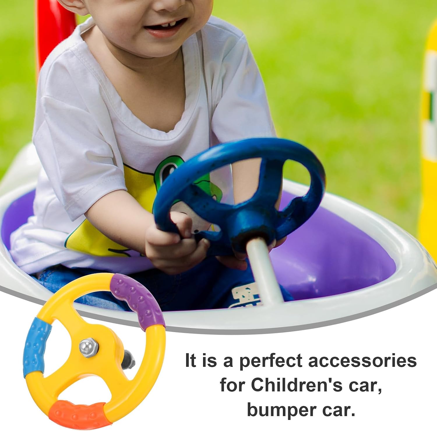 Kisangel 1 Pc Kid Toy Car Steering Wheel, Universal Bumper Car Steering Wheel with Screw, Simulation Driving Toy for Ages 5-7, Yellow, 6. 49 Inch image 3