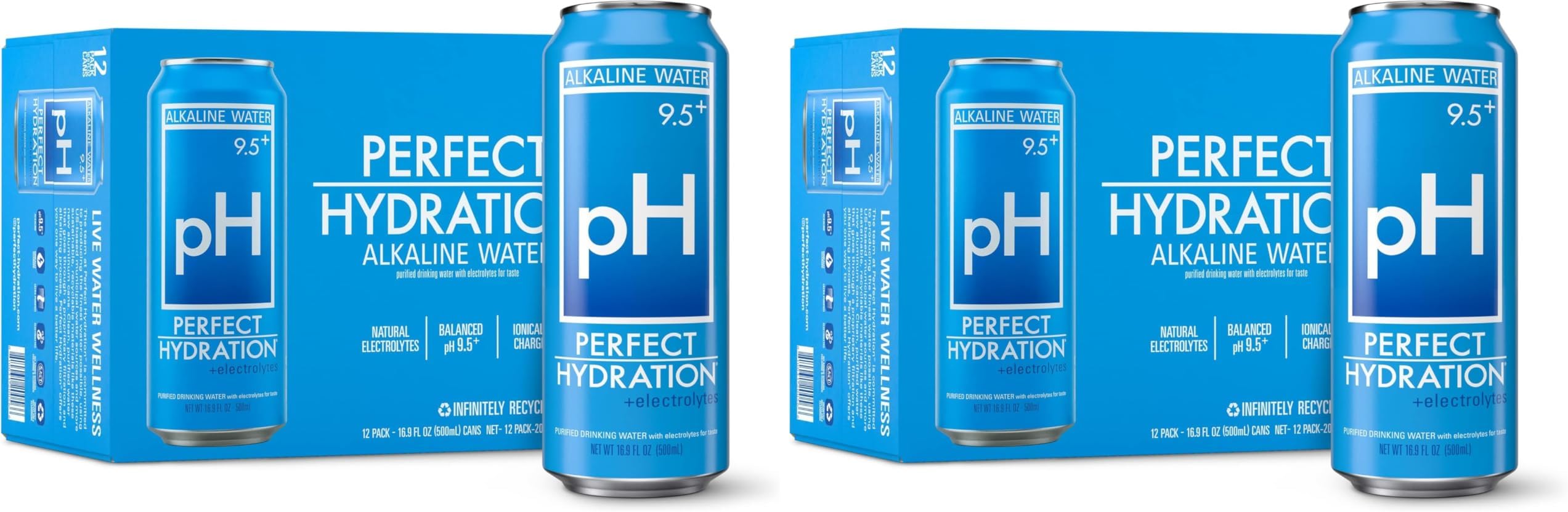 Perfect Hydration 9.5+ ph Alkaline Water | Electrolyte Minerals for Taste | 16.9 oz Recyclable Aluminum Cans, Pack of 24