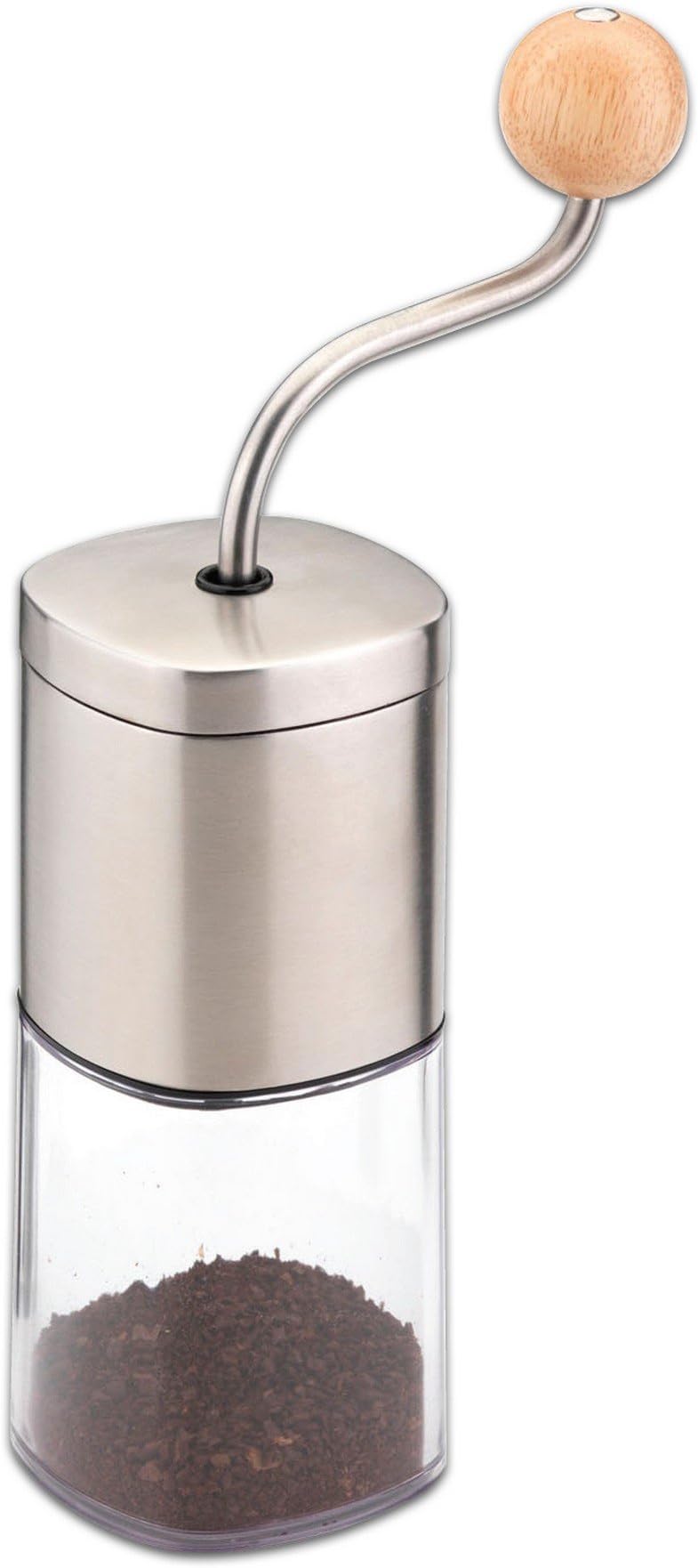 Grunwerg Authentic Stainless Steel Manual Coffee Bean Grinder with Wooden Detail Handle, 27.5 x 15 x 7.5 cm CG-306