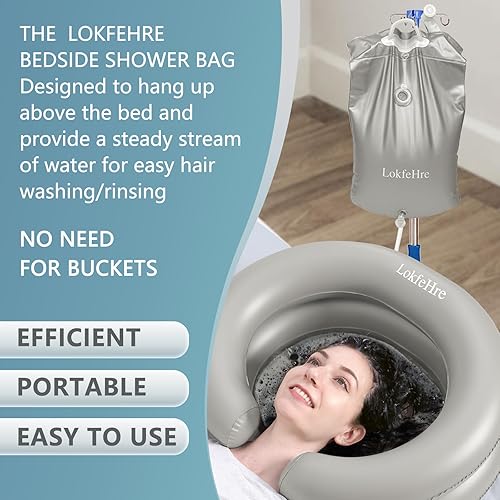 Miniatura 10 de Bolsa de agua para ducha de noche, bolsa de ducha de agua portátil de 2.5 GL para lavar el cabello en la cama. Uso con lavabo inflable para champú,