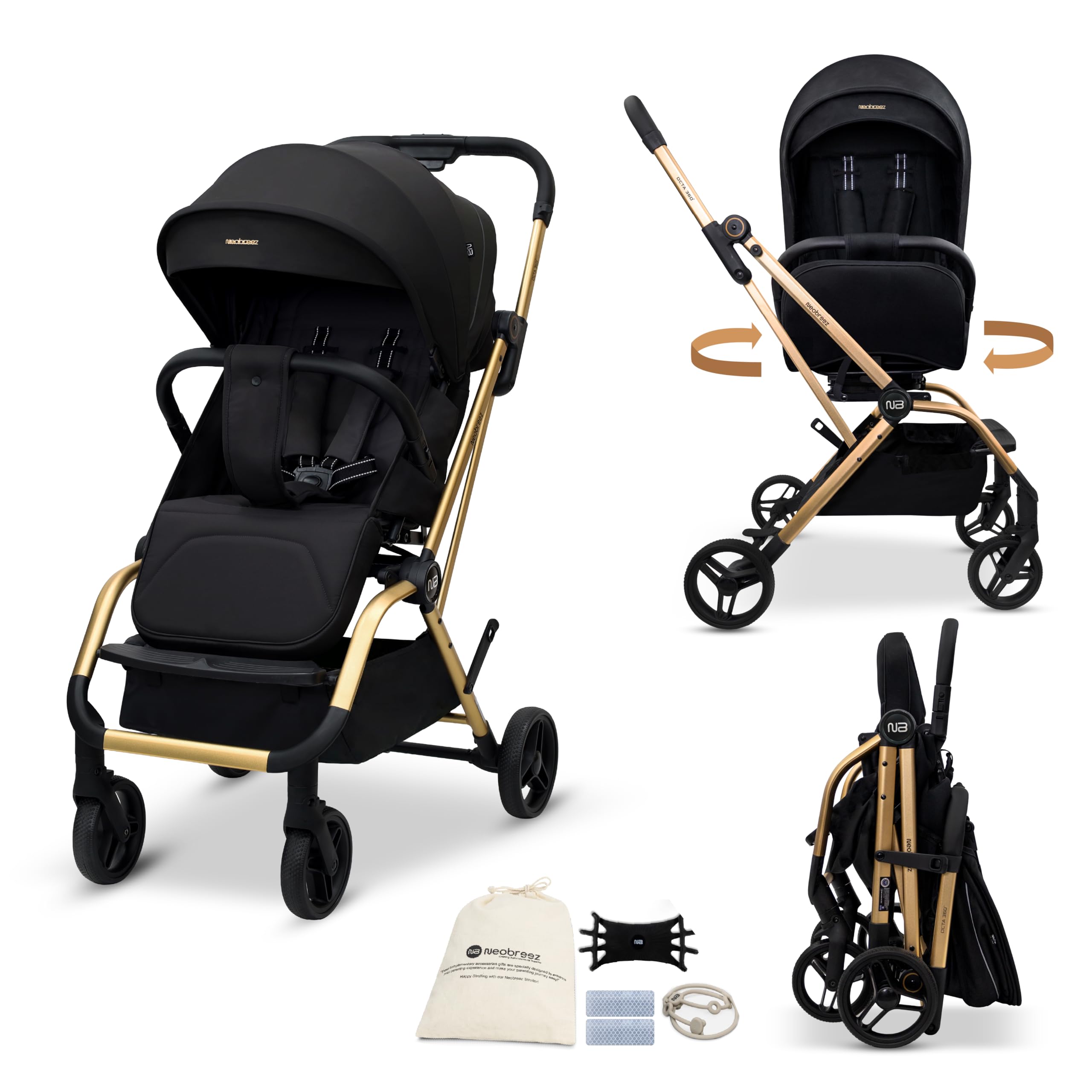 Neobreez Octa 360° Rotating Seat Baby Toddler Stroller One-Hand Fold,Waterproof UPF 50+ Canopy,Phone Holder,Cup Holder,Toy Strap,Reflective Stickers, Gift&String Bag,0-4 Years,22kg,3yrs Warranty-picture-11
