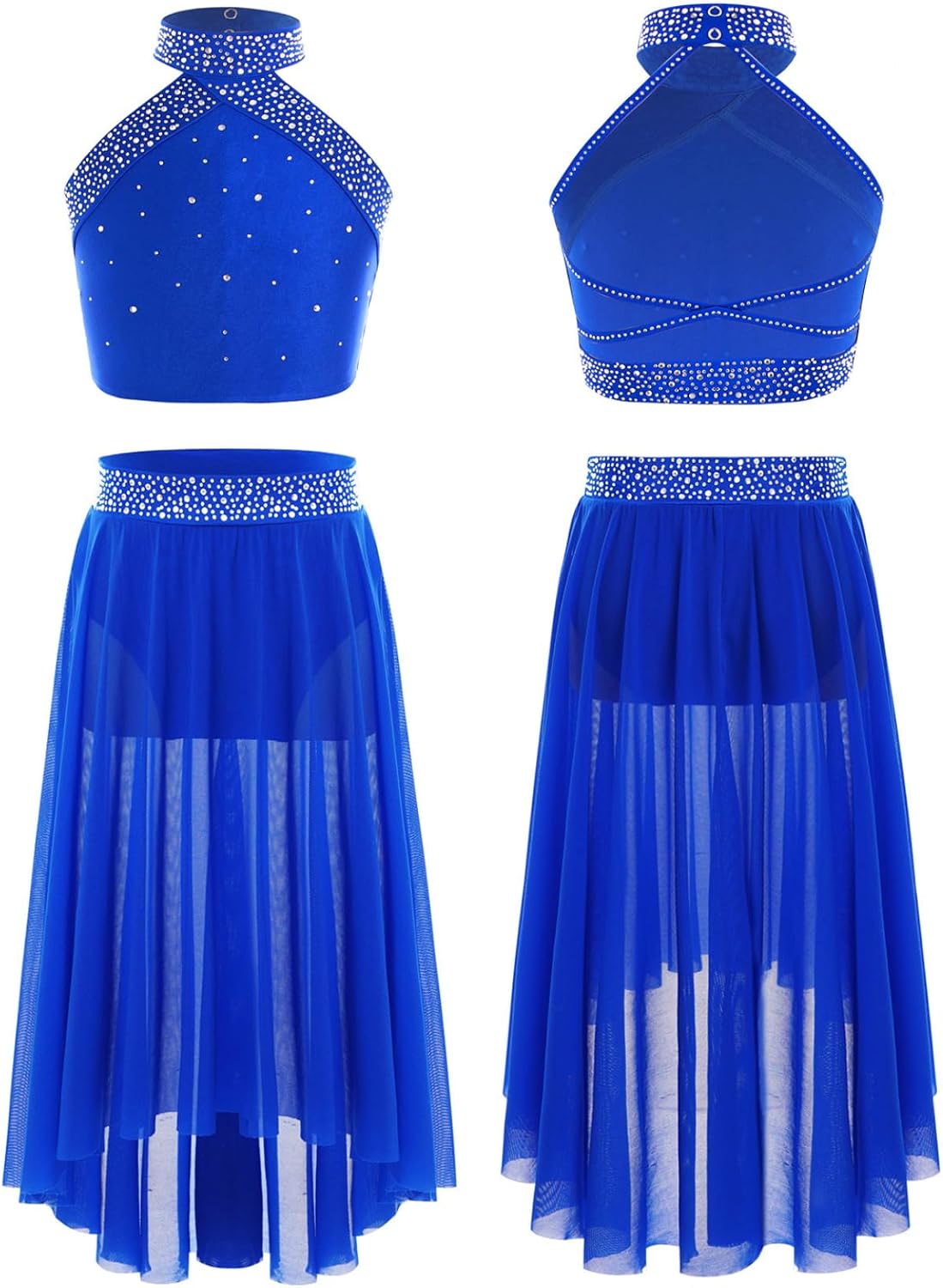 DINORMIN Kids Girls Ballet Dance Outfits Crop Tops with Wrap Skirt 2PCS Latin Jazz Dance Performance Costume